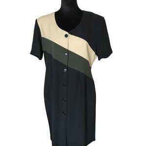Paul Harris Design Vintage Dress, Diagonal Stripes, Size 14: 1980s Midi Dress